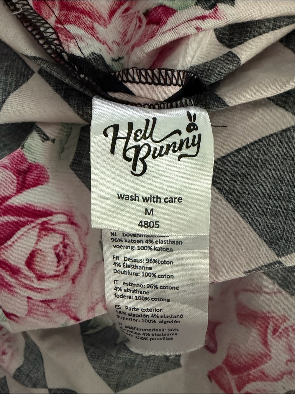 Hell Bunny Harlequin Floral Retro Dress with Pink Roses - Picture 8 of 9